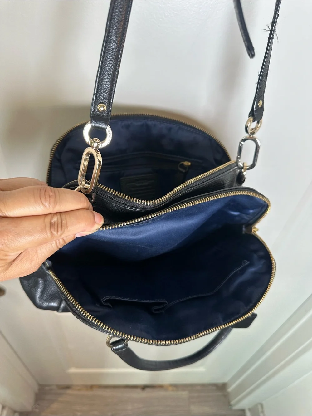 COACH Madison Embossed Leather Georgie Shoulder Crossbody Black Bag